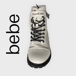 Bebe White Lace Up Dayani Combat Boots w/ Zipper and Velcro Closure- size 7.5